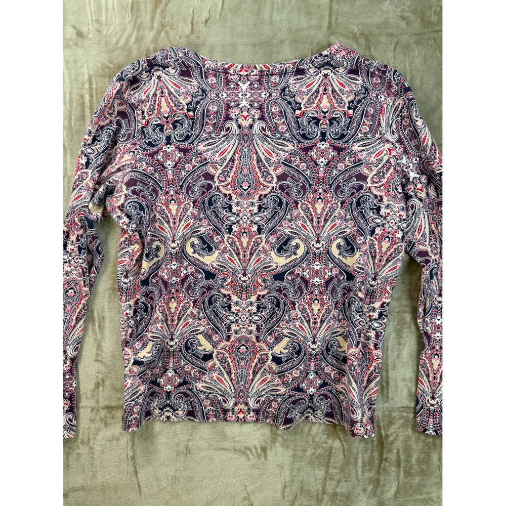 Croft & Barrow Classic Tee Womens Large L V-Neck Long Sleeve Paisley Cotton Navy - Picture 5 of 5